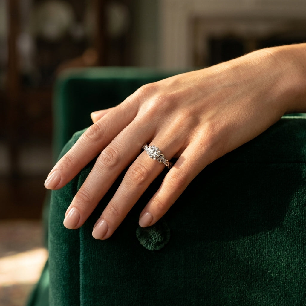 ENGAGEMENT RING WITH TWISTED SHANK - worn lifestyle photo