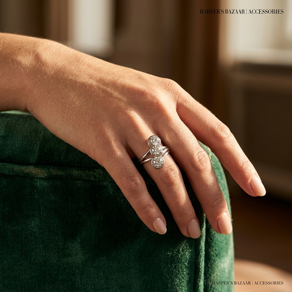 3-Stone Round Engagement Ring - worn lifestyle photo