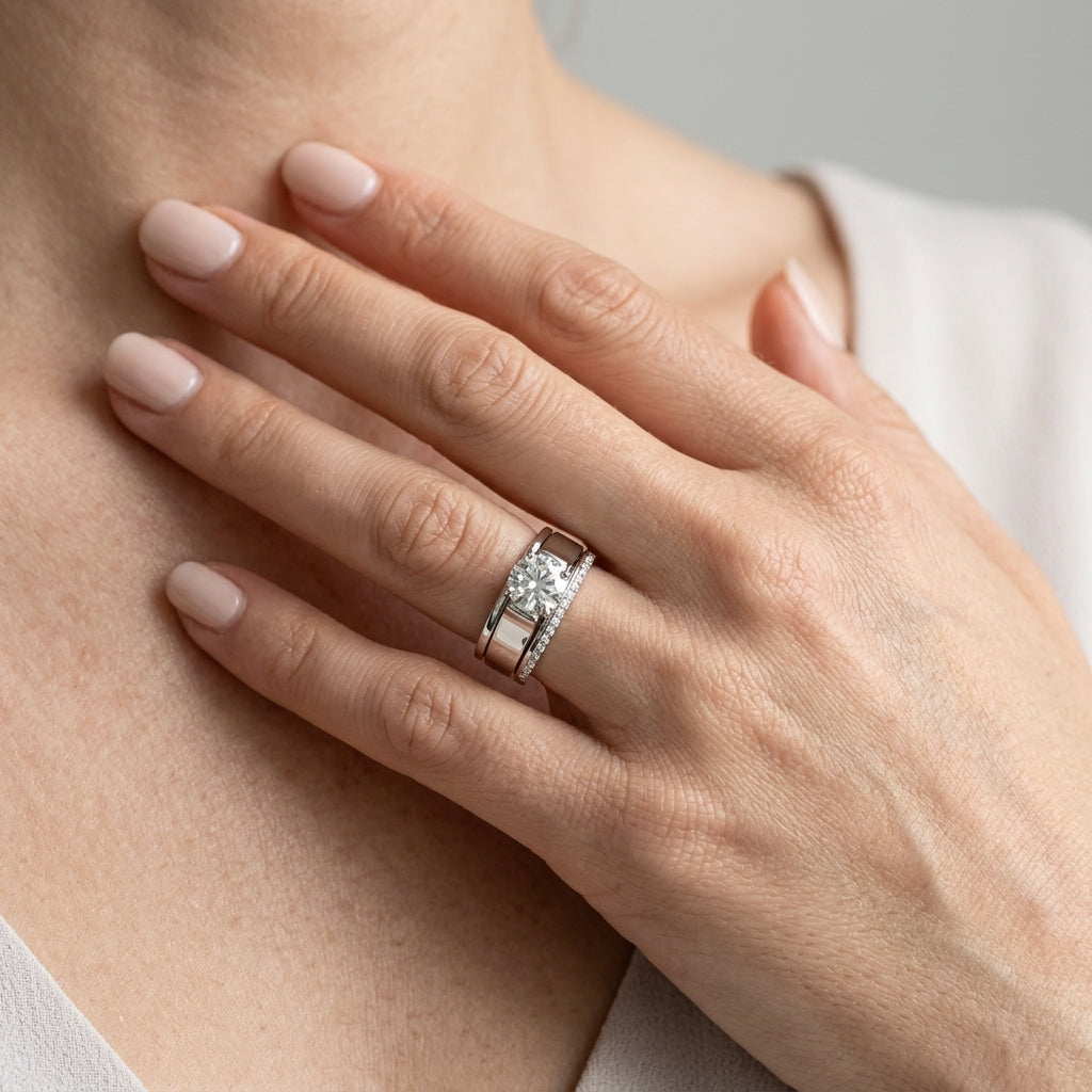 Round Lab Grown Diamond Engagement Ring - Style 84299 - worn lifestyle photo