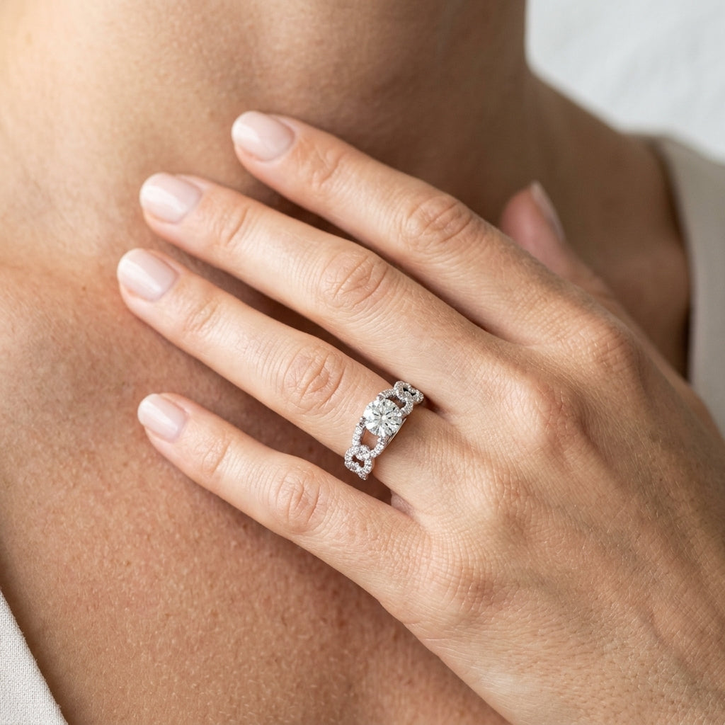 Round Lab Grown Diamond Engagement Ring - Style 84748 - worn lifestyle photo