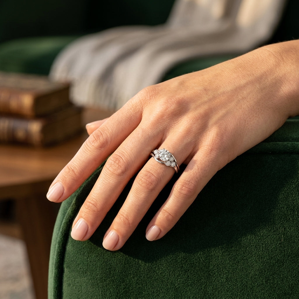 ENGAGEMENT RINGS CLUSTER SIDES - worn lifestyle photo