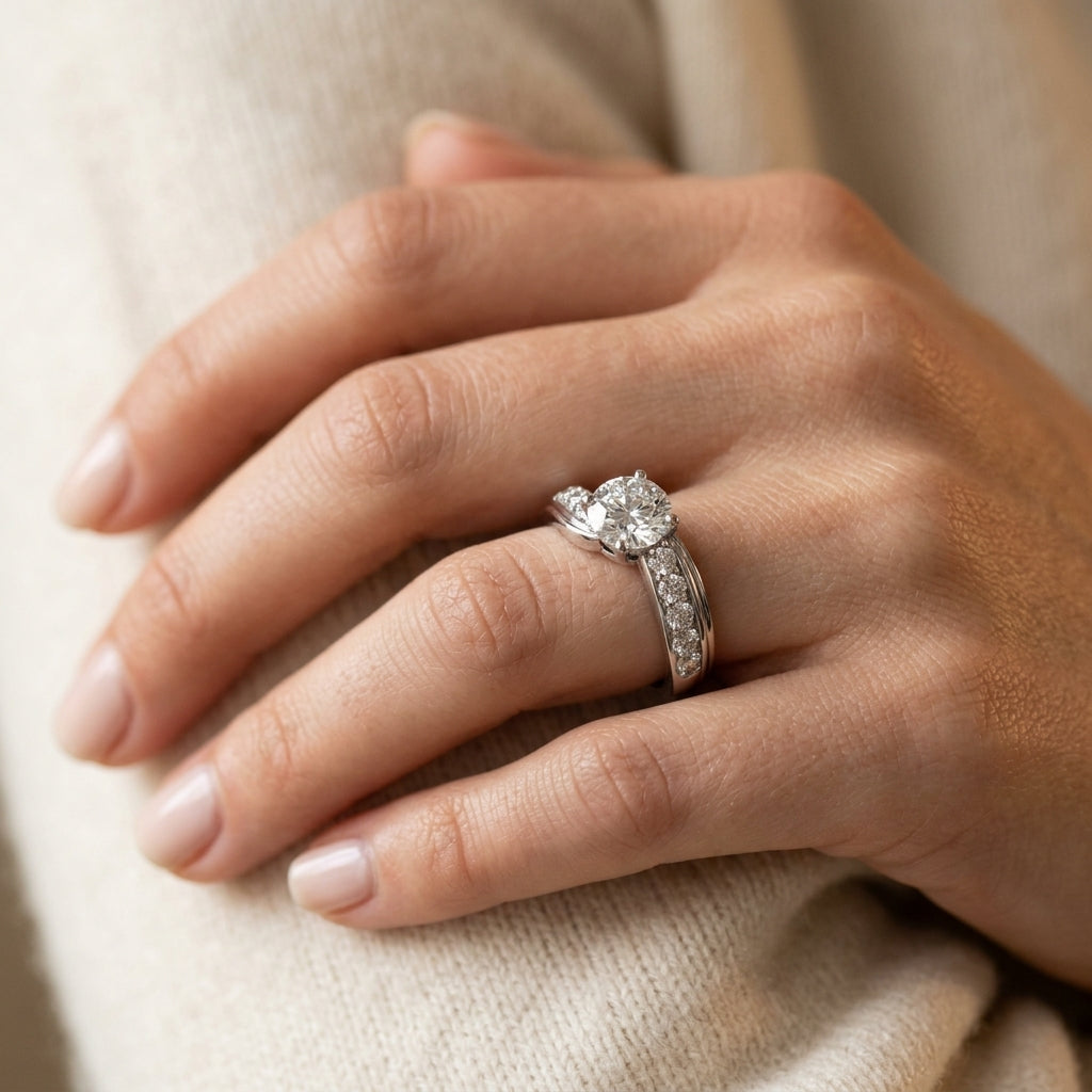 Round Bypass Lab Grown Diamond Engagement Ring - Style 50499 - worn lifestyle photo