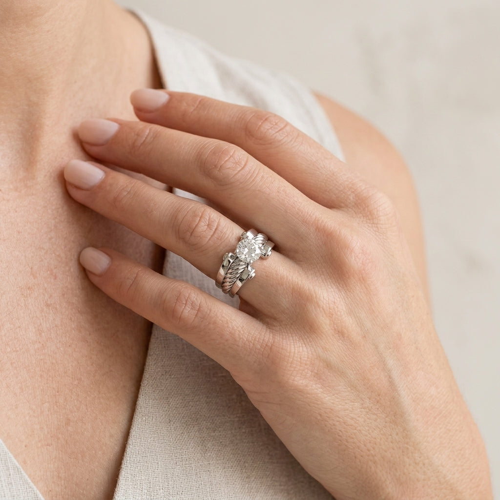 Vintage Solitaire Engagement Ring - worn lifestyle photo