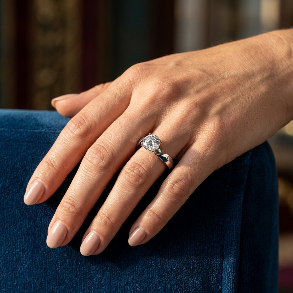 Solitaire Prong Set Engagement Ring - worn lifestyle photo