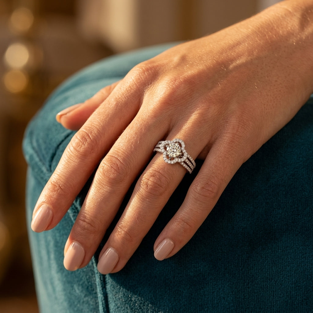 Round Lab Grown Diamond Engagement Ring - Style 84903 - worn lifestyle photo
