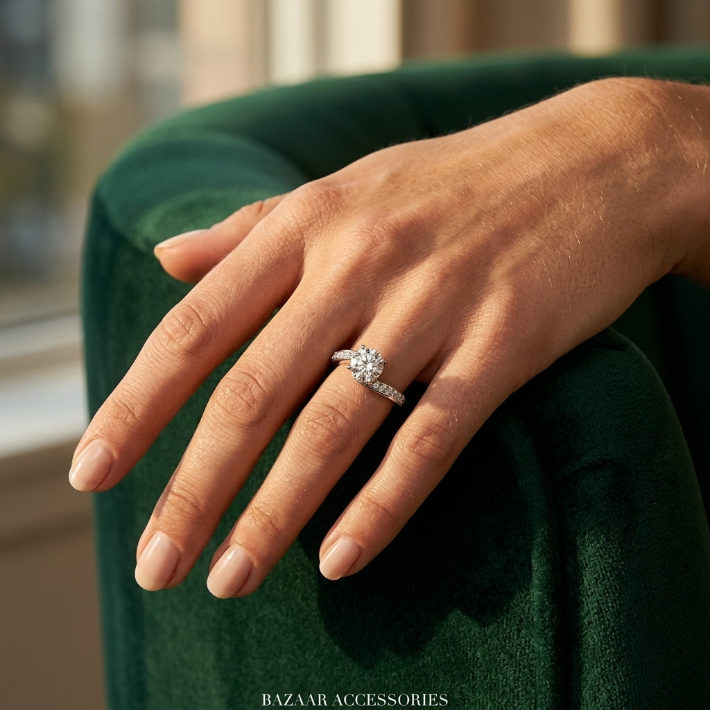Round Lab Grown Diamond Engagement Ring - Style 84770 - worn lifestyle photo