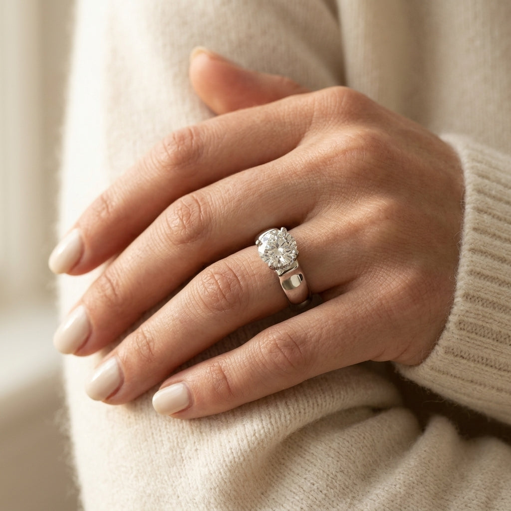 Twisted Shank Solitaire Engagement Ring - worn lifestyle photo