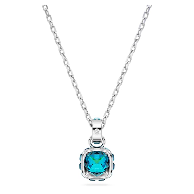 Birthstone pendant Square cut, December, Blue, Rhodium plated