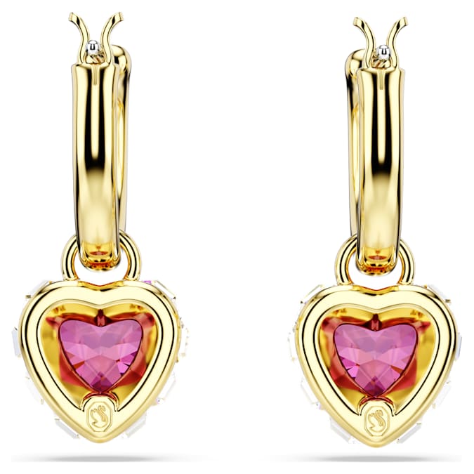 Chroma drop earrings Heart, Red, Gold-tone plated
