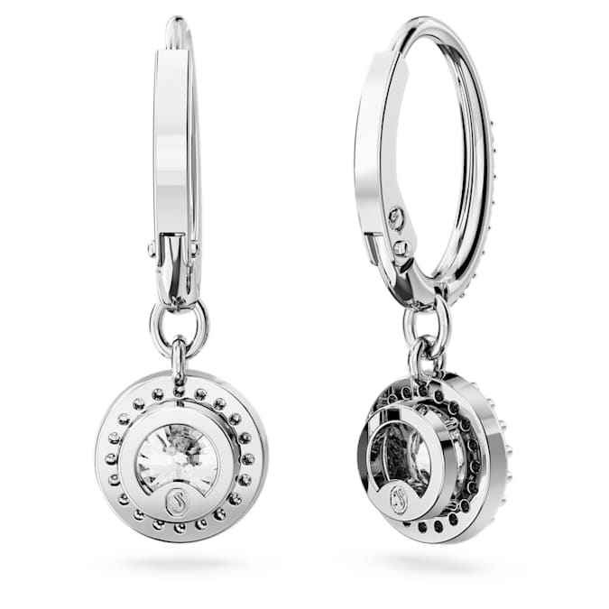 Constella drop earrings Round cut, Pavé, White, Rhodium plated