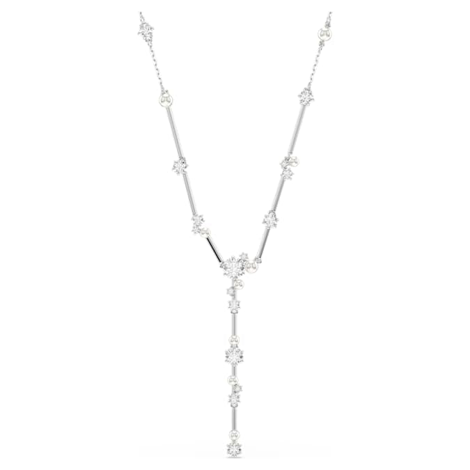 Constella Y necklace Crystal pearl, Round cuts, White, Rhodium plated