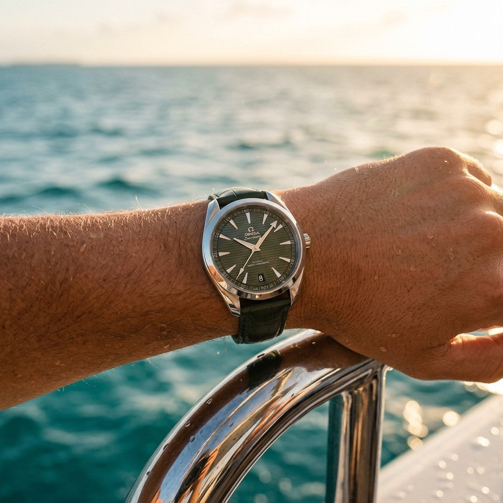 Omega Seamaster Aqua Terra 150M 41 mm — Steel on Leather Strap — lifestyle
