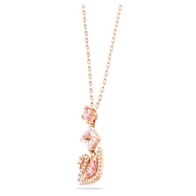 Dazzling Swan pendant Swan, Pink, Rose gold-tone plated