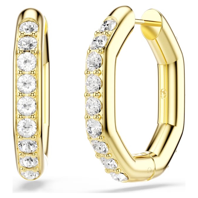 Dextera hoop earrings Octagon shape, Round cut, White, Gold-tone plated