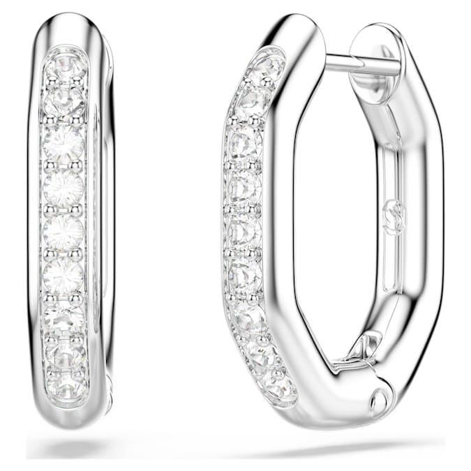 Dextera hoop earrings Octagon shape, Round cut, White, Rhodium plated