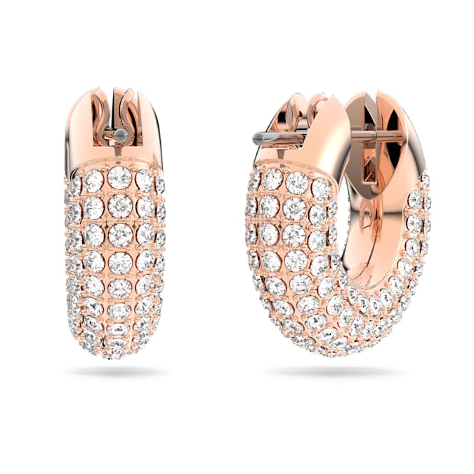 Dextera hoop earrings Small, White, Rose gold-tone plated