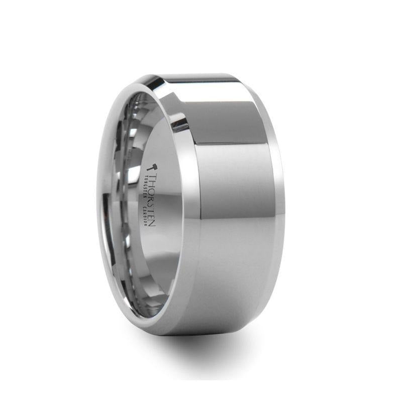 LINCOLN White Tungsten Wedding Band with Beveled Edges - 4mm - 12mm - 8mm