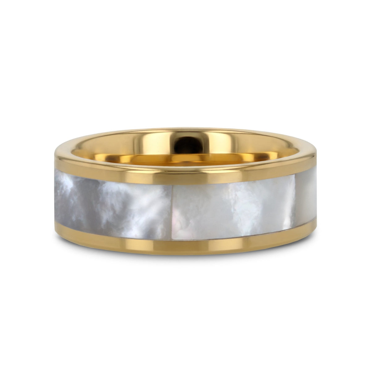 GRACE Gold-Plated Tungsten Wedding Band with White Abalone Inlay - 8mm
