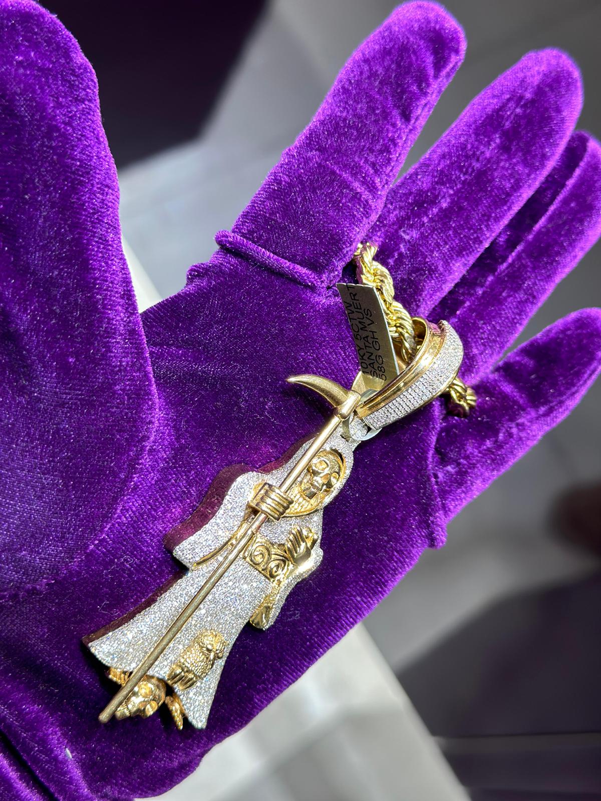 10k Yellow Gold 5ctw, Custom Diamond Santa Muerte pendant