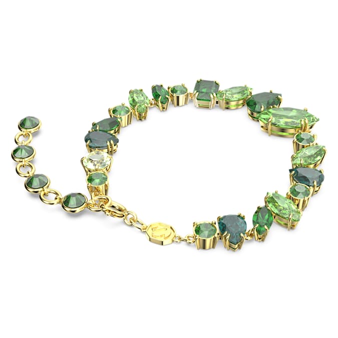 Gema bracelet Mixed cuts, Green, Gold-tone plated