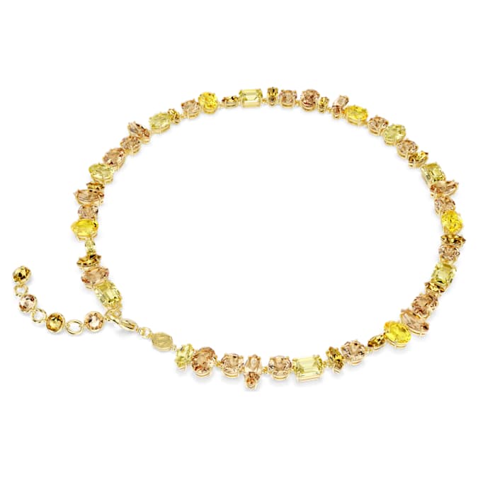 Gema necklace Mixed cuts, Yellow, Gold-tone plated