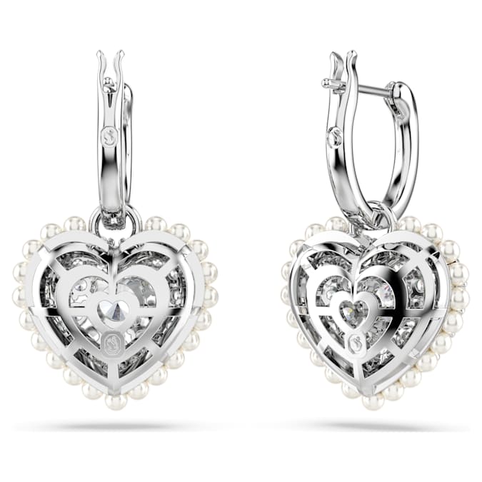 Idyllia drop earrings Crystal pearl, Heart, White, Rhodium plated