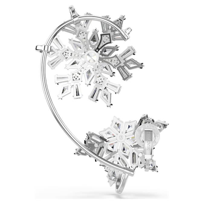 Idyllia ear cuff Single, Mixed cuts, Snowflake, White, Rhodium plated