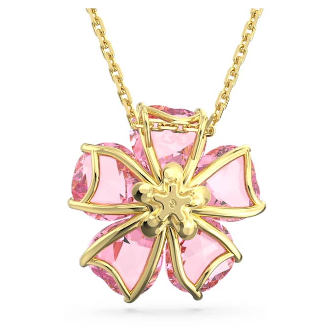 Idyllia necklace Flower, Pink, Gold-tone plated