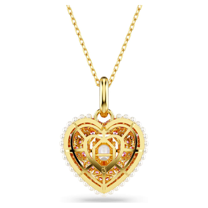 Idyllia pendant Octagon cut, Crystal pearl, Heart, Pink, Gold-tone plated