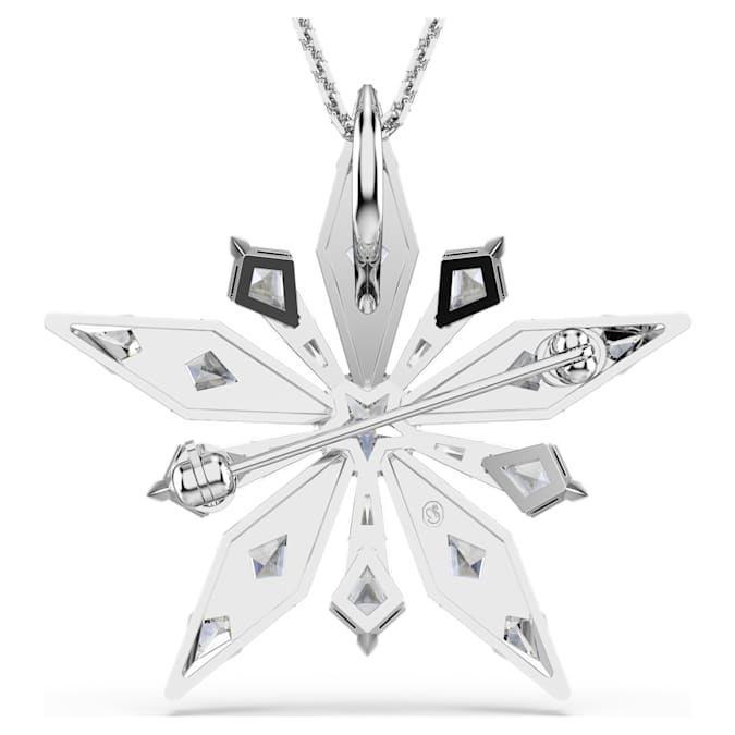 Idyllia pendant and brooch Star, White, Rhodium plated