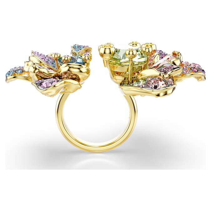Idyllia ring Mixed cuts, Pavé, Flower, Multicolored, Gold-tone plated