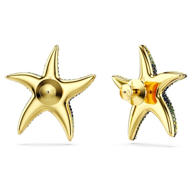 Idyllia stud earrings Crystal pearl, Starfish, Large, Multicolored, Gold-tone plated