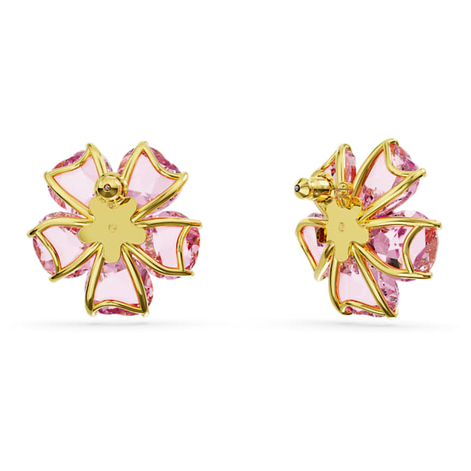 Idyllia stud earrings Flower, Pink, Gold-tone plated