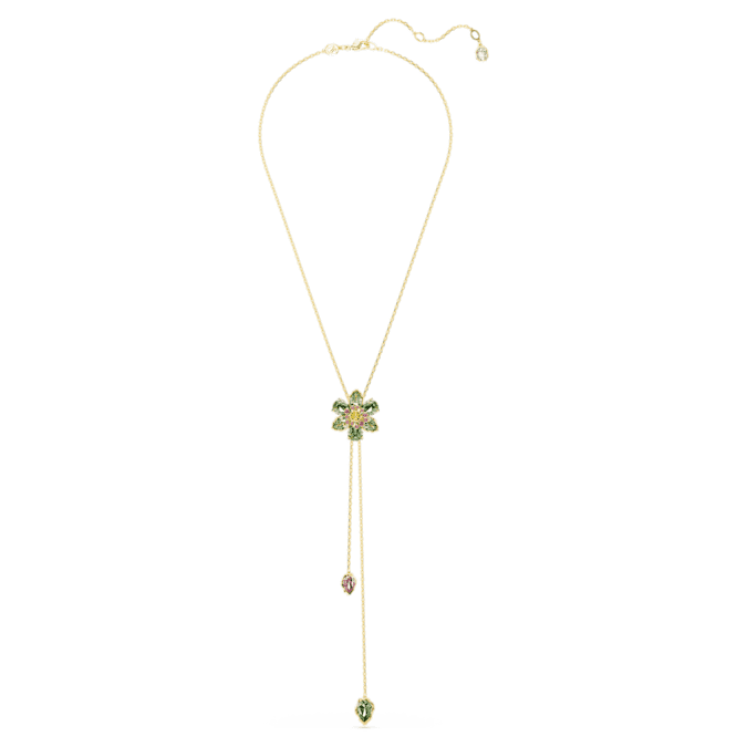 Idyllia Y pendant Mixed cuts, Flower, Multicolored, Gold-tone plated