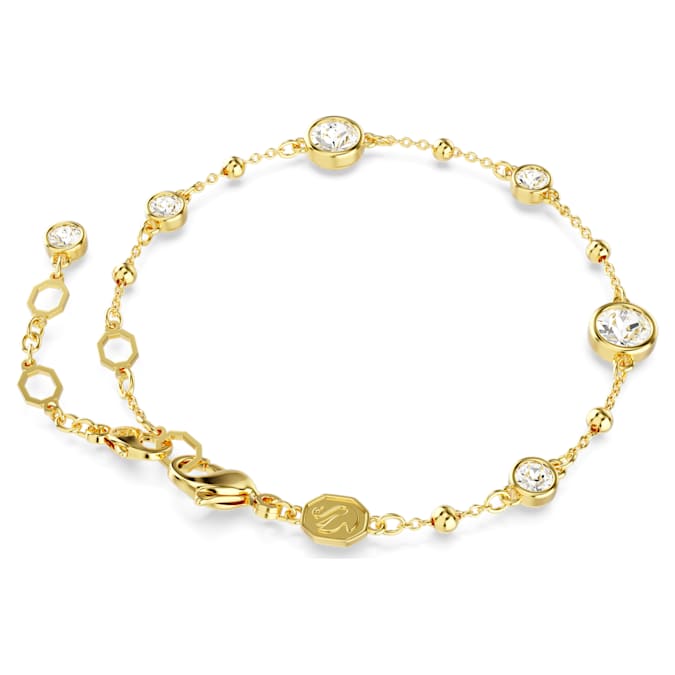 Imber bracelet Round cut, Scattered design, White, Gold-tone plated