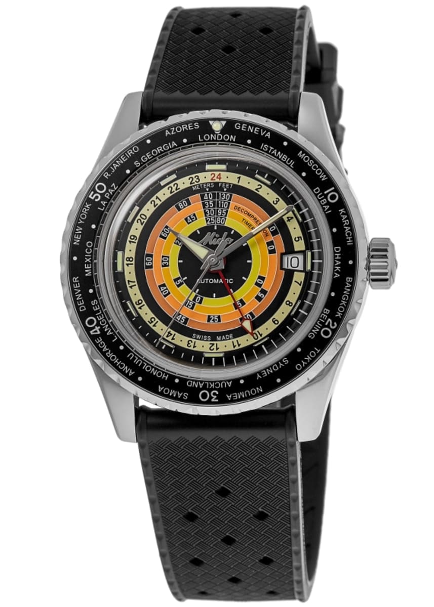 Mido Ocean Star Decompression Worldtimer Black Dial Rubber