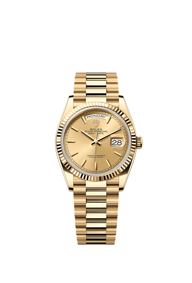 Rolex Day-Date 36mm Champagne Dial Stainless Steel President Bracelet 128238