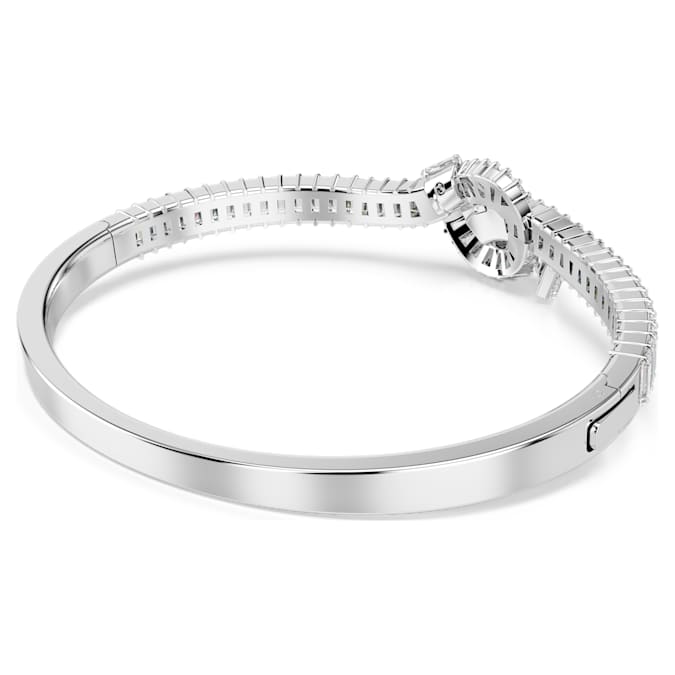 Matrix bangle Baguette cut, Knot, White, Rhodium plated