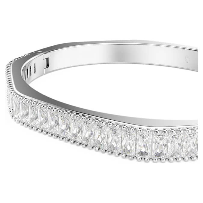 Matrix bangle Baguette cut, Octagon shape, White, Rhodium plated
