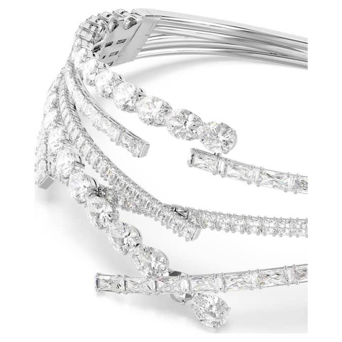 Matrix choker Mixed cuts, White, Rhodium plated