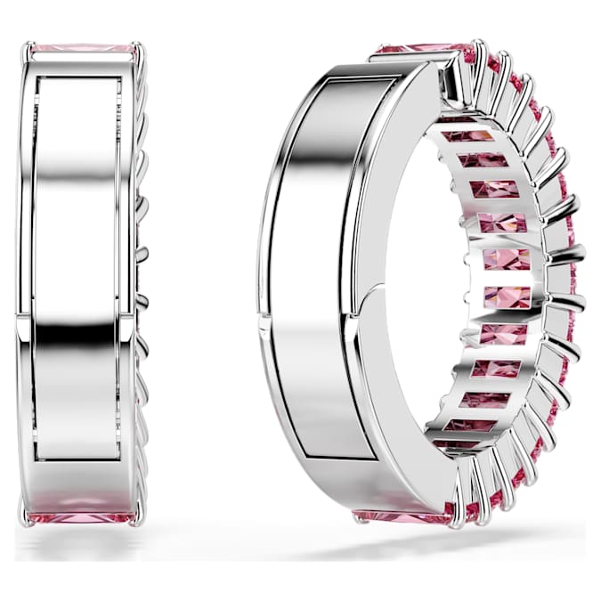 Matrix ear cuffs Baguette cut, Pink, Rhodium plated