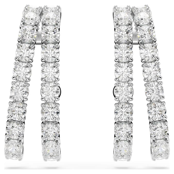 Matrix ear cuffs Round cut, White, Rhodium plated