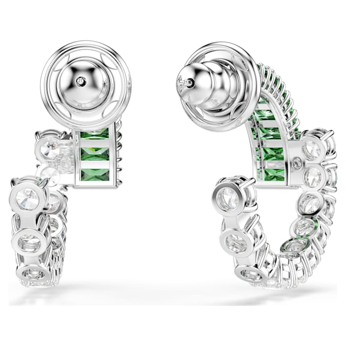 Matrix hoop earrings Mixed cuts, Green, Rhodium plated