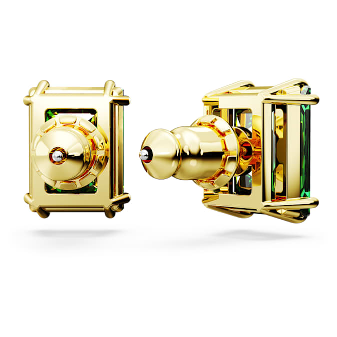Matrix stud earrings Rectangular cut, Green, Gold-tone plated