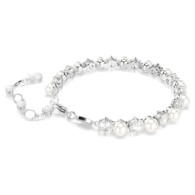 Matrix Tennis bracelet Crystal pearl, Round cut, White, Rhodium plated