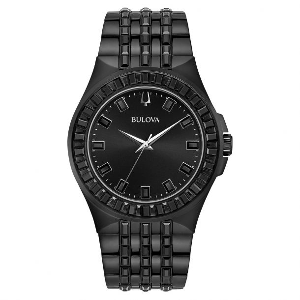 Men's Bulova Baguette Crystal Phantom Black Ion-Plated Watch 98A240