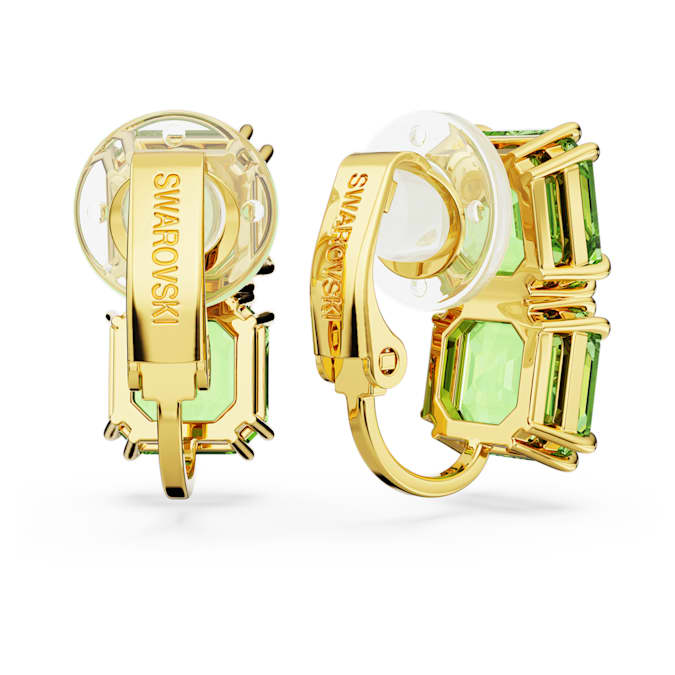 Millenia clip earrings Square cut, Green, Gold-tone plated