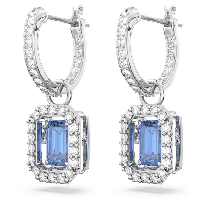 Millenia drop earrings Octagon cut, Blue, Rhodium plated