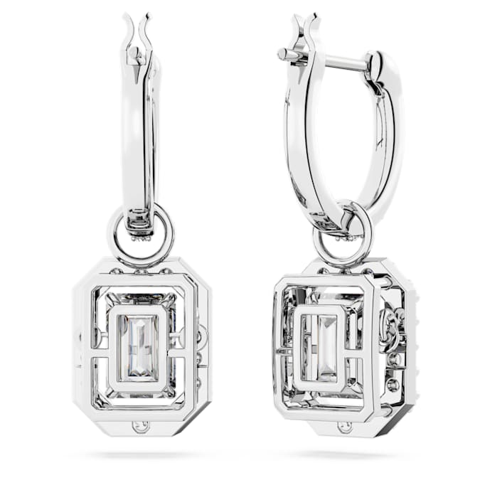 Millenia drop earrings Octagon cut, White, Rhodium plated