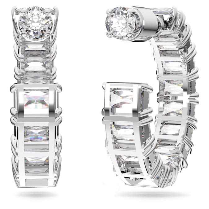 Millenia hoop earrings Octagon cut, White, Rhodium plated